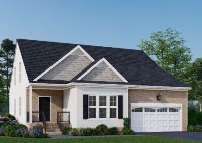 Rendering of the Juniper 3 bedroom. 2.5 bath B Elevation with brick accent masonry by Boyd Homes